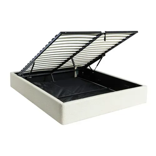 Lit coffre 160x200 cm tissu bouclette beige PARMA