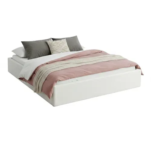 Lit coffre 160x200 cm velours côtelé blanc PARMA