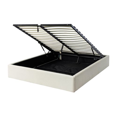 Lit coffre 160x200 cm velours côtelé blanc PARMA