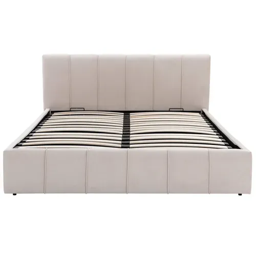 Lit coffre 140x190 cm tissu velours beige MAEVA