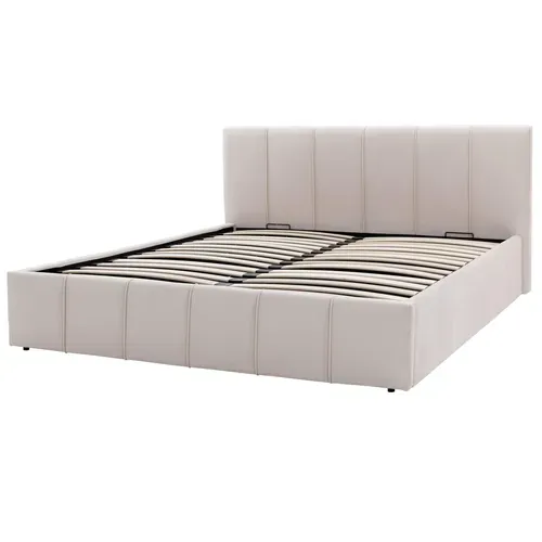 Lit coffre 140x190 cm tissu velours beige MAEVA