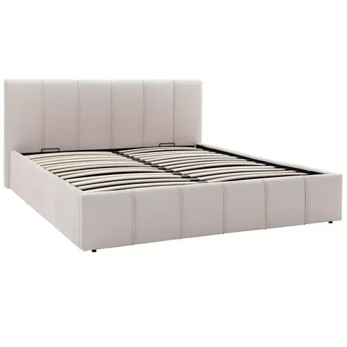 Lit coffre 140x190 cm tissu velours beige MAEVA