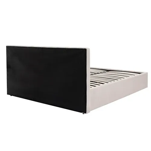 Lit coffre 140x190 cm tissu velours beige MAEVA