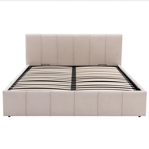 Lit coffre 160x200 cm tissu velours beige MAEVA vue de face