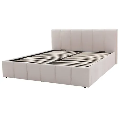 Lit coffre 160x200 cm tissu velours beige MAEVA vue de profil