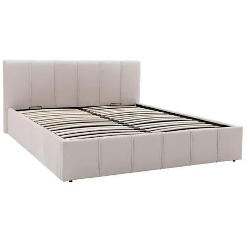 Lit coffre 160x200 cm tissu velours beige MAEVA vue 3/4