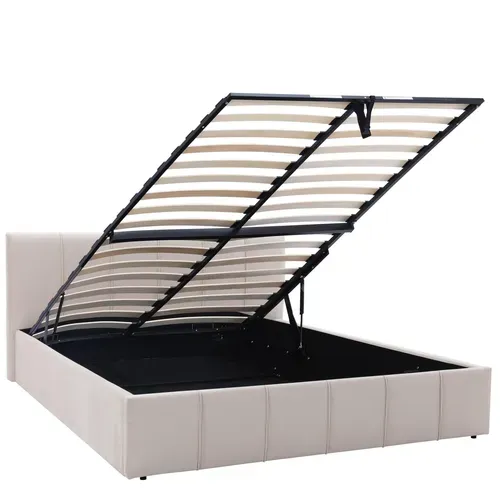 Lit coffre 160x200 cm tissu velours beige MAEVA