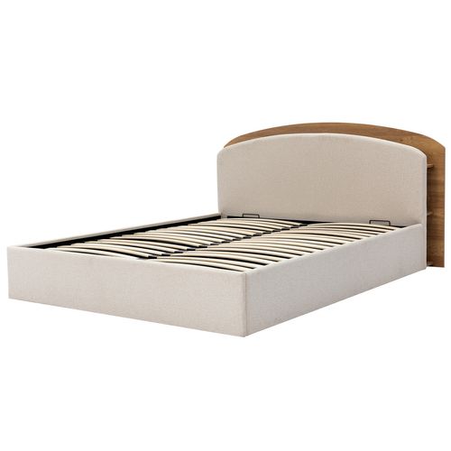 Lit coffre 160x200 cm EOLE tissu et imitation chêne vue de profil