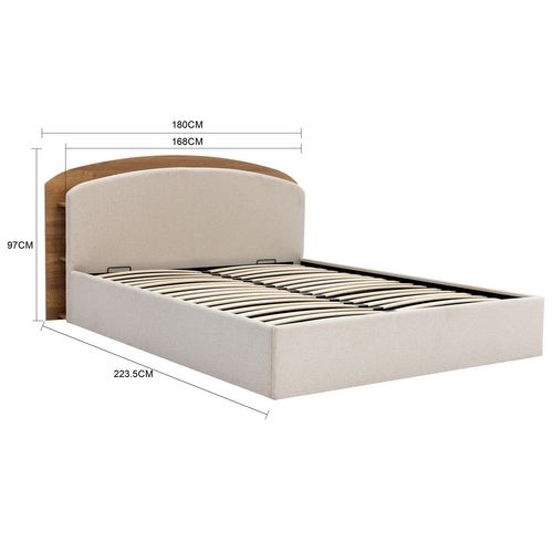 Lit coffre 160x200 cm EOLE tissu et imitation chêne