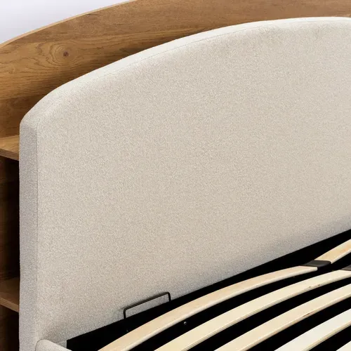 Lit coffre 140x190 cm EOLE tissu et imitation chêne