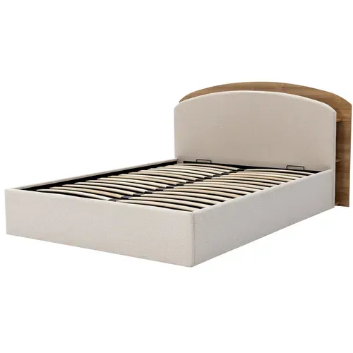 Lit coffre 140x190 cm EOLE tissu et imitation chêne