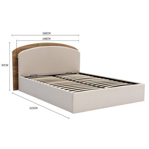 Lit coffre 140x190 cm EOLE tissu et imitation chêne