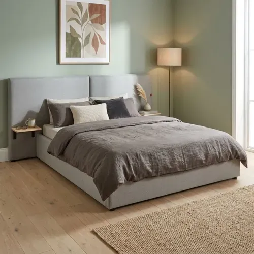 Lit coffre 140x190 cm avec chevets REMY tissu gris vue d'ambiance 1