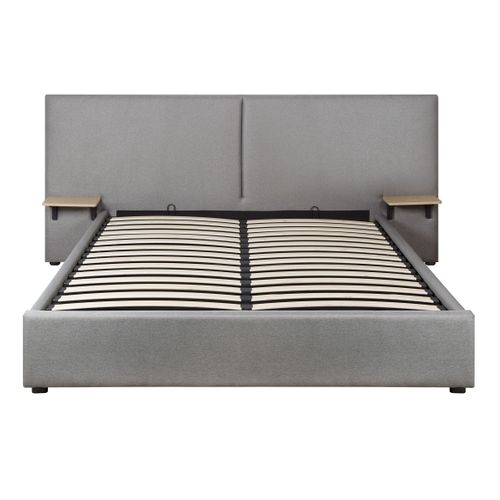 Lit coffre 140x190 cm avec chevets REMY tissu gris vue de face