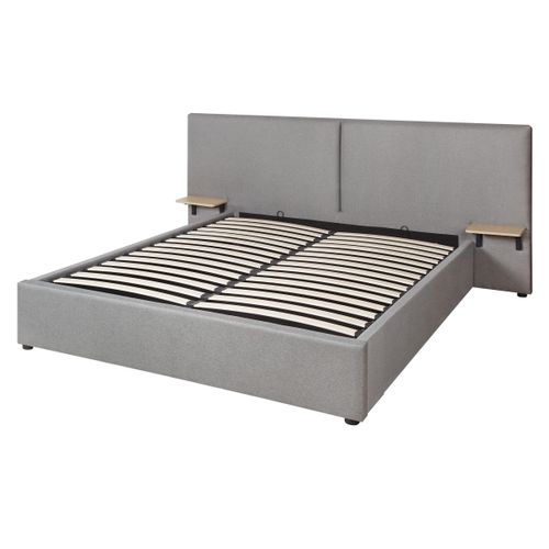 Lit coffre 140x190 cm avec chevets REMY tissu gris vue de profil