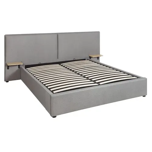 Lit coffre 140x190 cm avec chevets REMY tissu gris vue 3/4