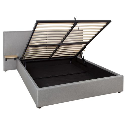 Lit coffre 140x190 cm avec chevets REMY tissu gris