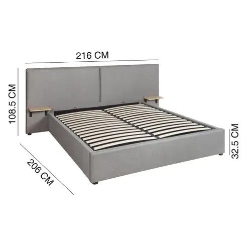 Lit coffre 140x190 cm avec chevets REMY tissu gris