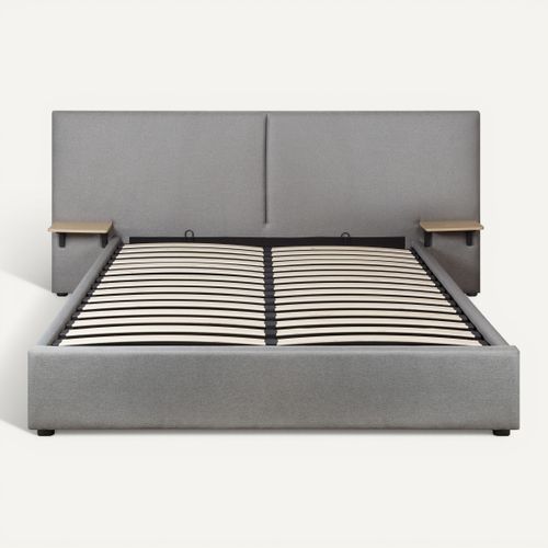 Lit coffre 160x200 cm avec chevets REMY tissu gris vue de face