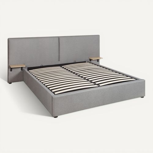 Lit coffre 160x200 cm avec chevets REMY tissu gris vue 3/4