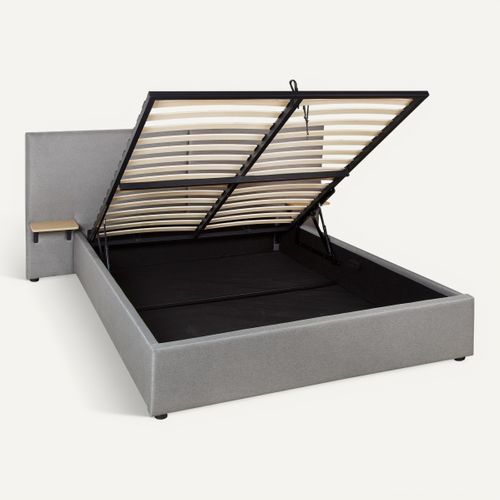 Lit coffre 160x200 cm avec chevets REMY tissu gris