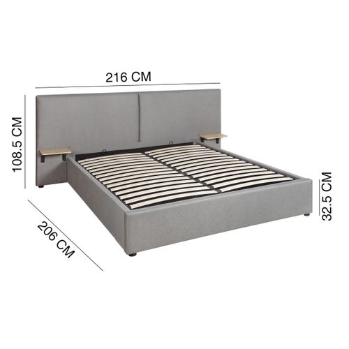 Lit coffre 160x200 cm avec chevets REMY tissu gris