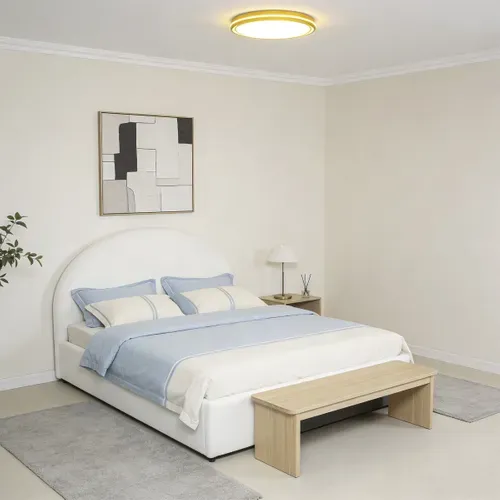 Lit coffre 140x190 cm ENORA tissu bouclette blanc vue d'ambiance 1