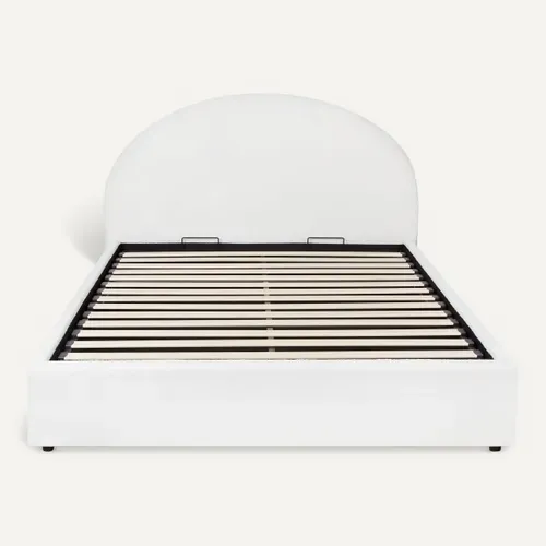 Lit coffre 140x190 cm ENORA tissu bouclette blanc vue de face