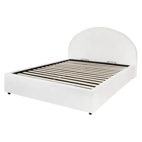 Lit coffre 140x190 cm ENORA tissu bouclette blanc vue de profil