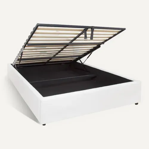 Lit coffre 140x190 cm ENORA tissu bouclette blanc