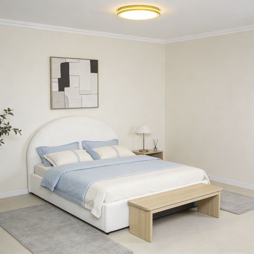 Lit coffre 160x200 cm ENORA tissu bouclette beige vue d'ambiance 1