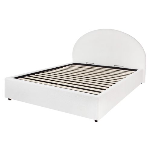 Lit coffre 160x200 cm ENORA tissu bouclette beige vue de profil