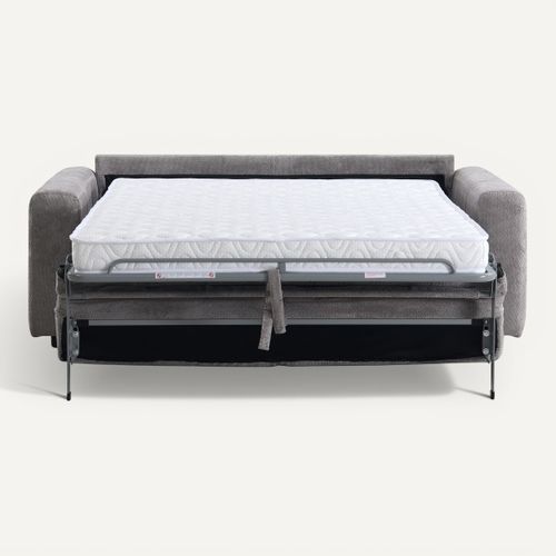 Canapé convertible express 3 places SOFTY tissu gris matelas 12 cm