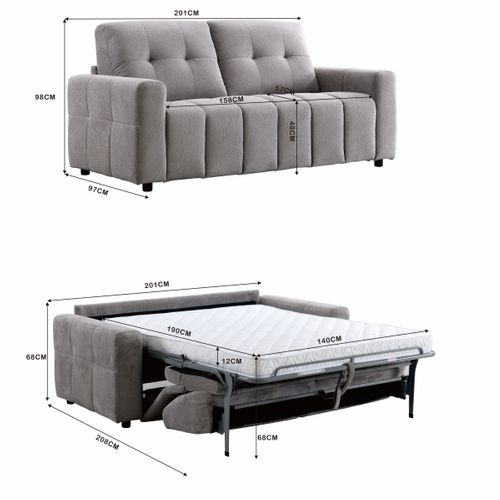 Canapé convertible express 3 places SOFTY tissu gris matelas 12 cm