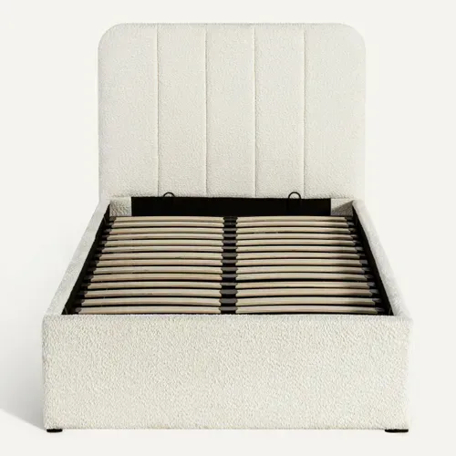 Lit coffre 90x190 cm bouclette blanche ANNA vue de face