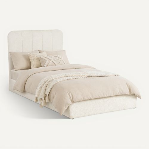 Lit coffre 90x190 cm bouclette blanche ANNA vue 3/4