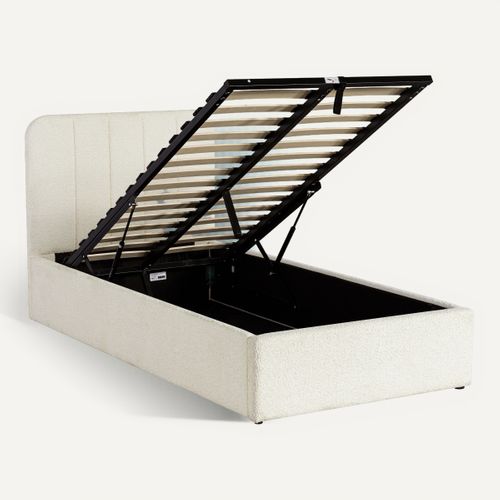 Lit coffre 90x190 cm bouclette blanche ANNA
