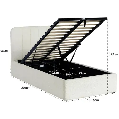 Lit coffre 90x190 cm bouclette blanche ANNA