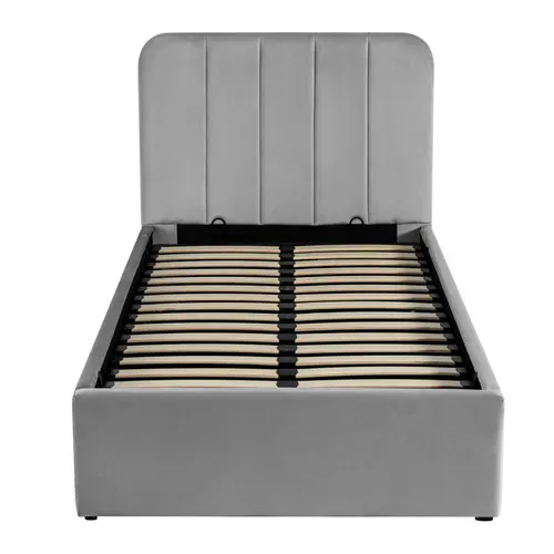 Lit coffre 90x190 cm velours gris ANNA vue de face