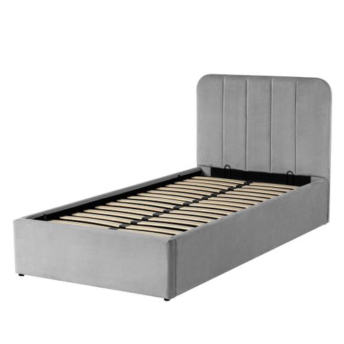 Lit coffre 90x190 cm velours gris ANNA vue de profil