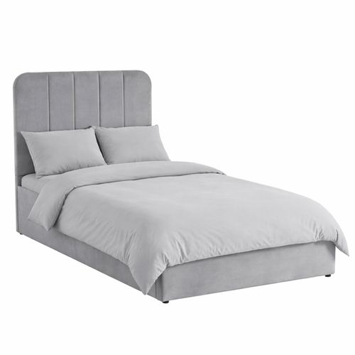 Lit coffre 90x190 cm velours gris ANNA vue 3/4