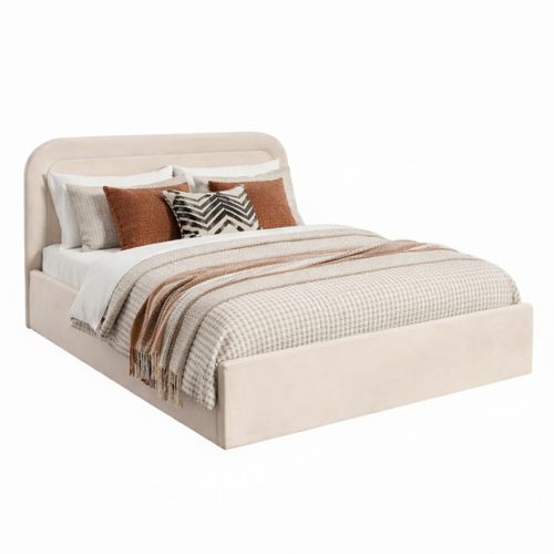 Lit coffre 140x190 cm velours beige LUCIA