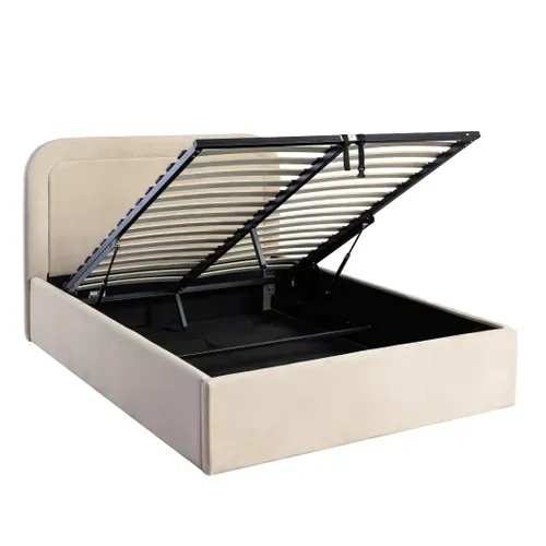 Lit coffre 140x190 cm velours beige LUCIA