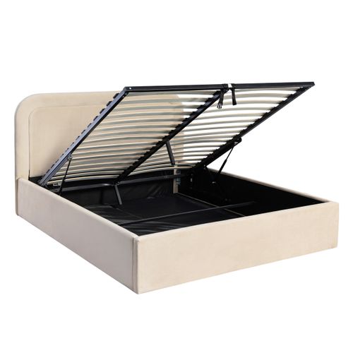 Lit coffre 160x200 cm velours beige LUCIA