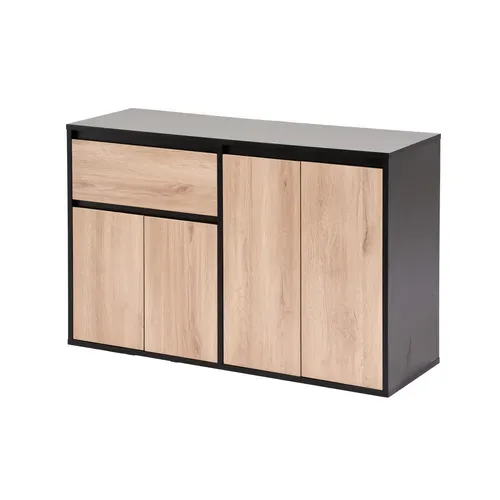 Meuble à chaussures suspendu ou à poser ALAIN imitation chêne et noir vue de profil