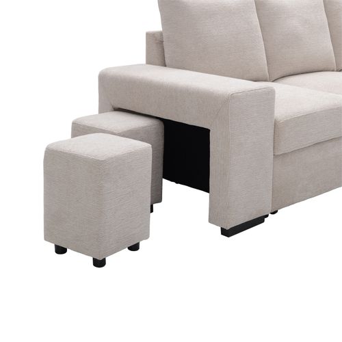 Canapé d'angle convertible LAURENCE droit tissu beige vue détaillée