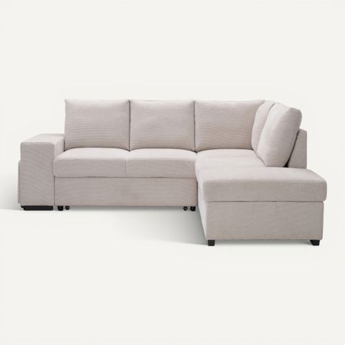 Canapé d'angle convertible LAURENCE droit tissu beige vue de face