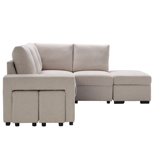 Canapé d'angle convertible LAURENCE droit tissu beige vue de profil