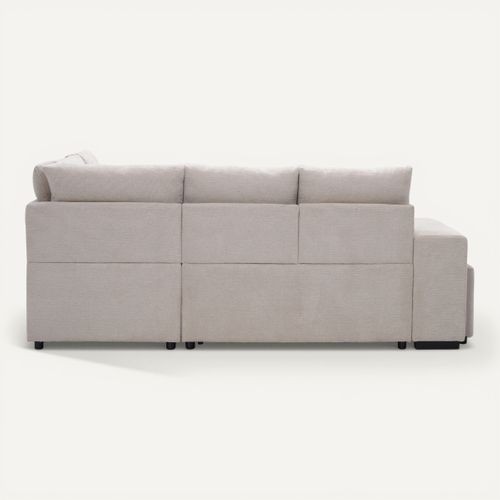 Canapé d'angle convertible LAURENCE droit tissu beige vue de derrière