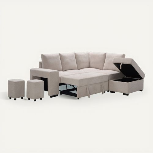 Canapé d'angle convertible LAURENCE droit tissu beige